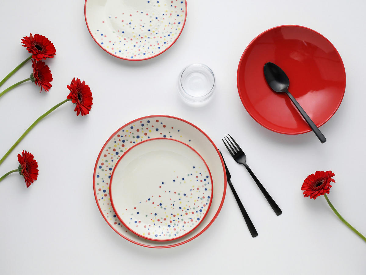SERVIS Joy Rot-bunt 12 delar  - röd/cremefärgad, Basics, keramik - Creatable