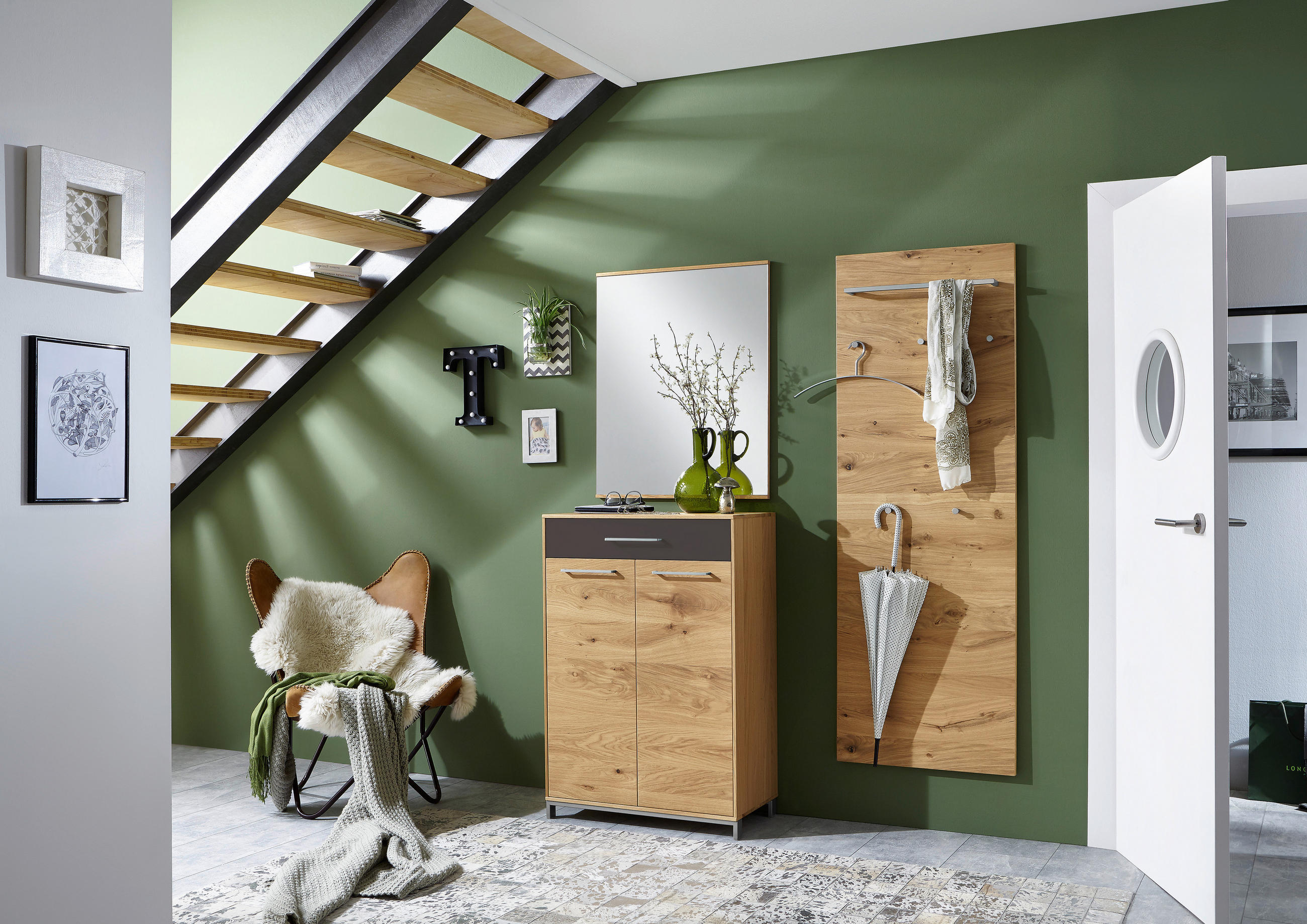 GARDEROBE Anthrazit, Eichefarben - Eichefarben/Anthrazit, Design, Glas/Holz (140/195/37cm)