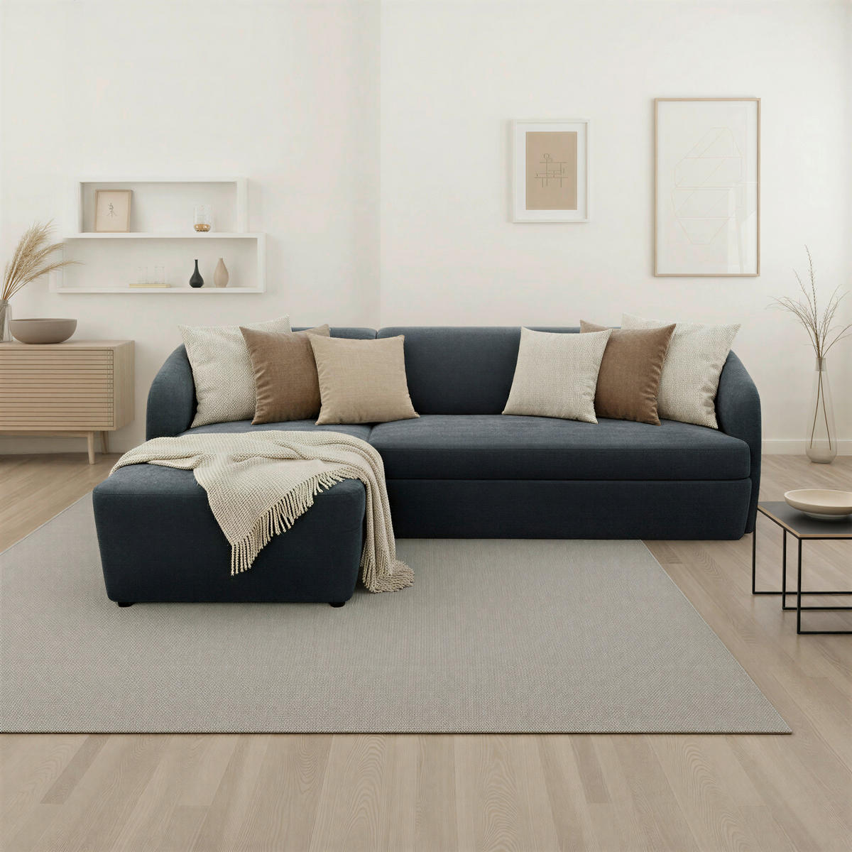 ECKSOFA 100 033 Grau Webstoff Rücken echt  - Taupe/Schwarz, MODERN, Kunststoff/Textil (148/230cm) - Livetastic