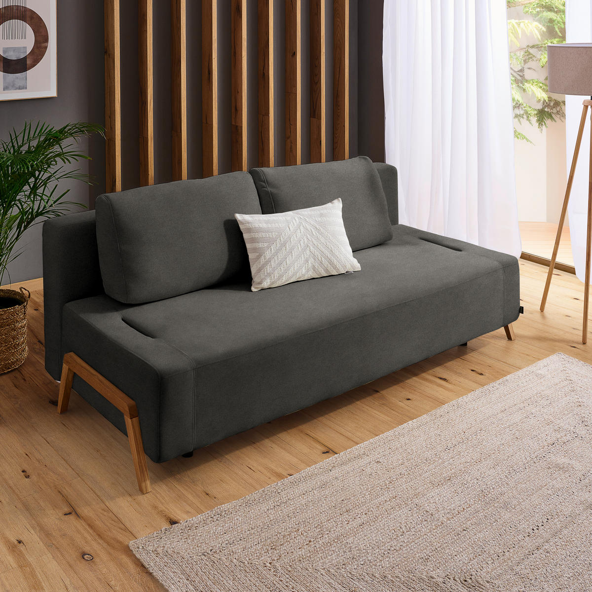 SCHLAFSOFA in Holz, Textil Dunkelgrau  - Dunkelgrau/Naturfarben, Design, Holz/Textil (211/88/102cm) - Niels Andersson