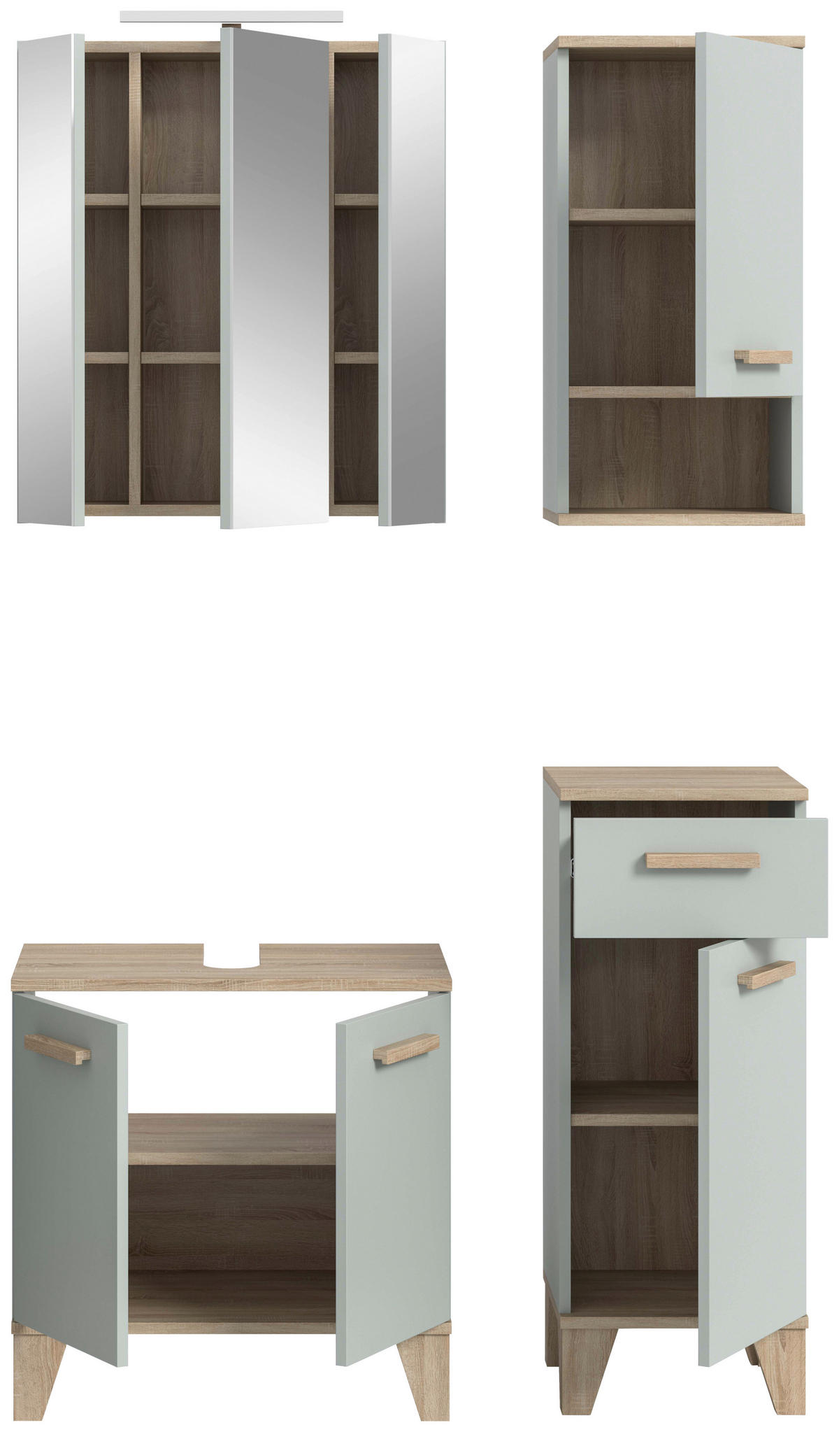 BADEZIMMER 5-teilig 94 cm  - Eiche San Remo/Graugrün, Modern, Holzwerkstoff/Kunststoff (94cm) - MID.YOU
