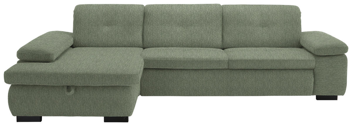 ECKSOFA in Flachgewebe Grün  - Schwarz/Grün, Design, Textil/Metall (174/297cm) - Beldomo Style