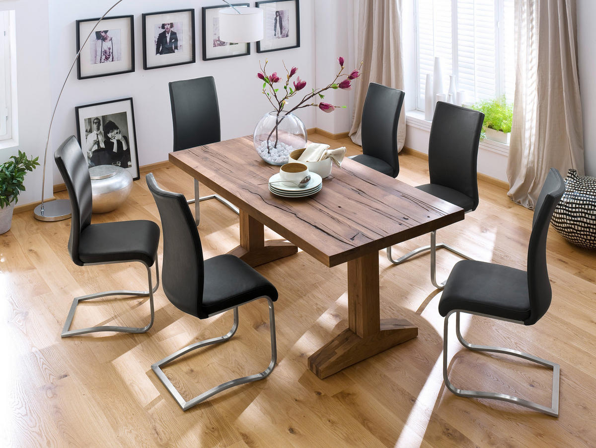 SCHWINGSTUHL  in Edelstahl Lederlook  - Edelstahlfarben/Schwarz, Design, Textil/Metall (52/103/43cm) - Livetastic