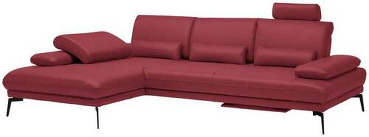ECKSOFA Rot Echtleder  - Rot/Schwarz, Design, Leder/Metall (187/273cm) - Celina Home