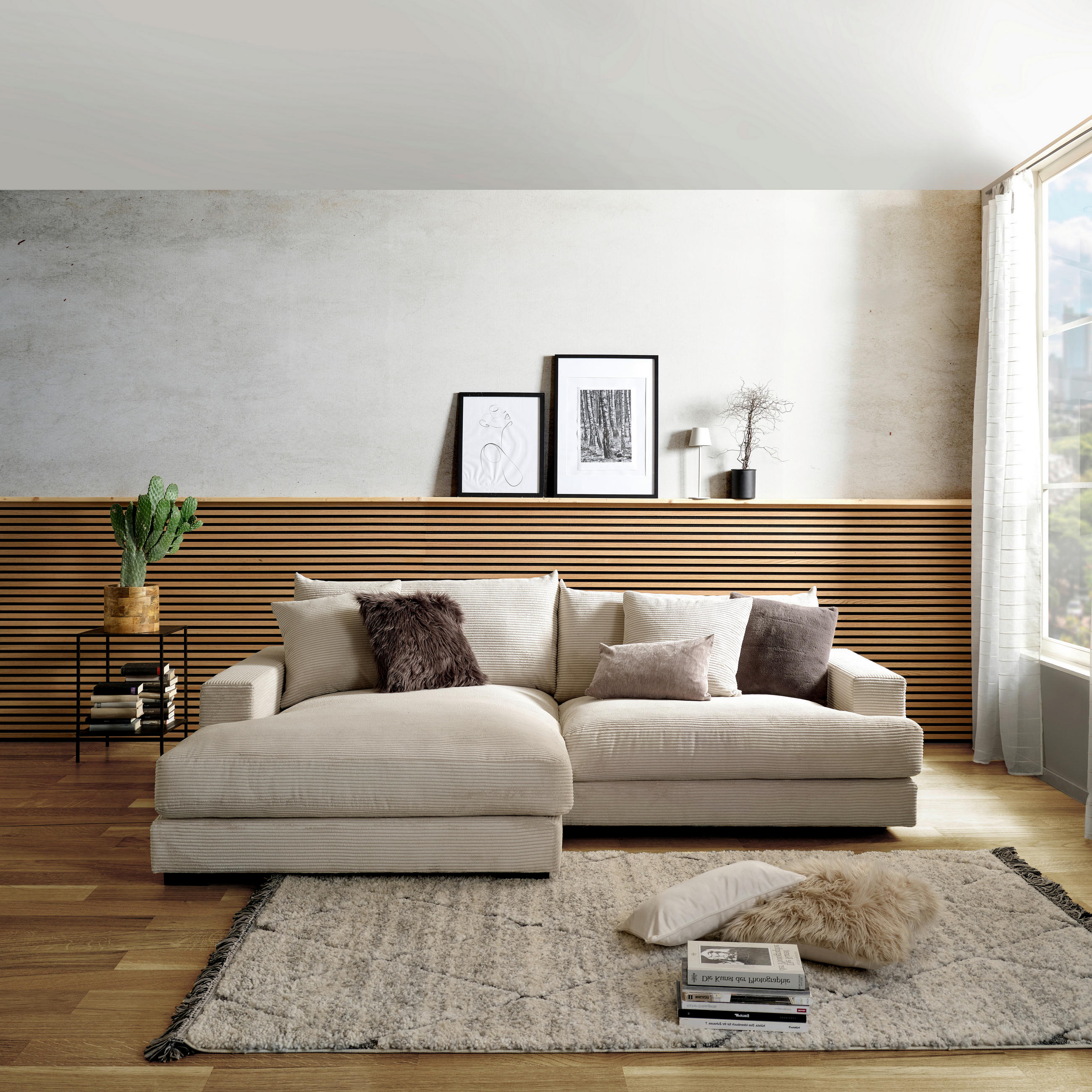 ECKSOFA Beige Cord - Beige/Schwarz, MODERN, Textil (180/265cm) - P & B