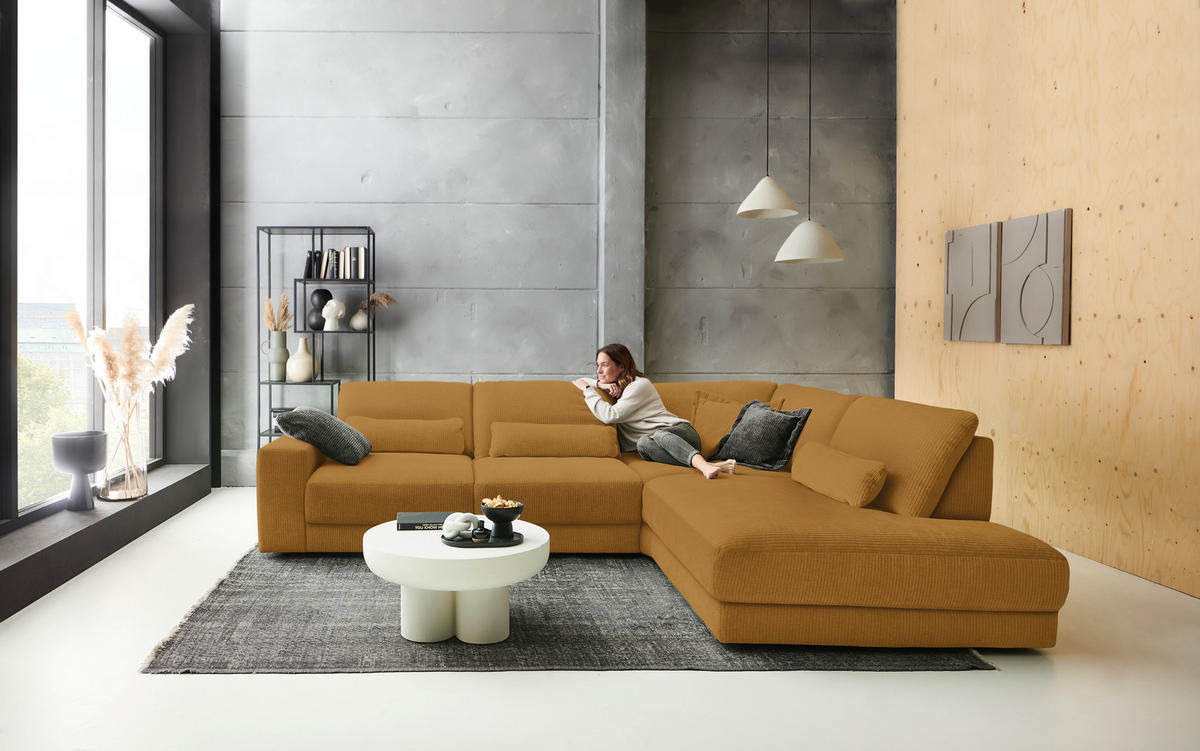 ECKSOFA in Chenille, Jacquard Cognac  - Cognac/Schwarz, Design, Kunststoff/Textil (316/242cm) - Niels Andersson