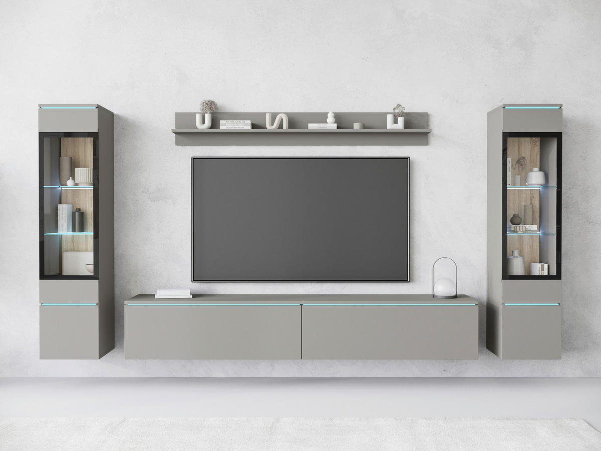 WOHNWAND Vera 4-teilig  in Grau   - Grau, Trend, Glas/Holzwerkstoff (240/130/33cm)