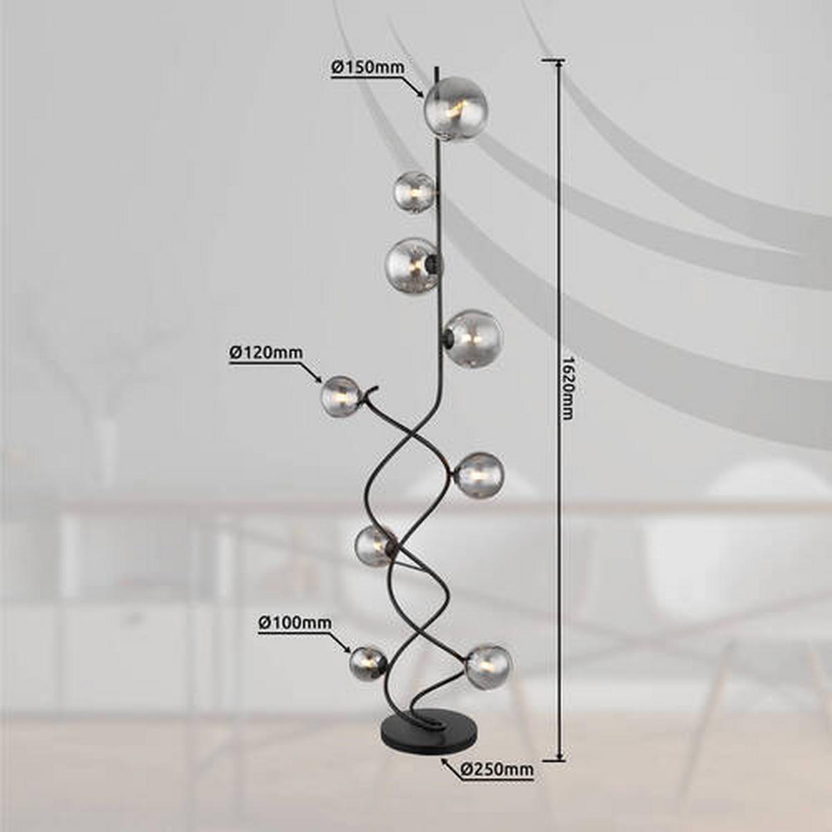 LED SVJETILJKA PODNA  - crna, Design, staklo/metal (42,5/40/162cm) - Globo