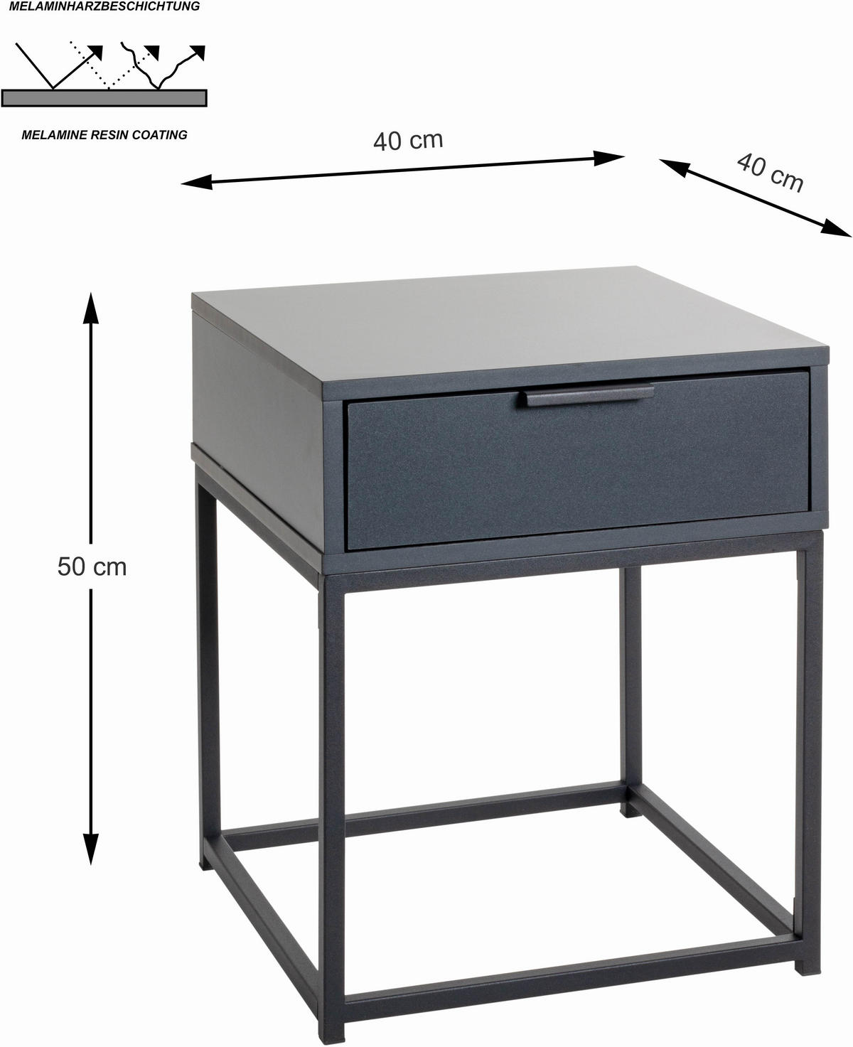NACHTKÄSTCHEN 40/50/40 cm  in Anthrazit, Schwarz  - Anthrazit/Schwarz, MODERN, Holzwerkstoff/Metall (40/50/40cm)