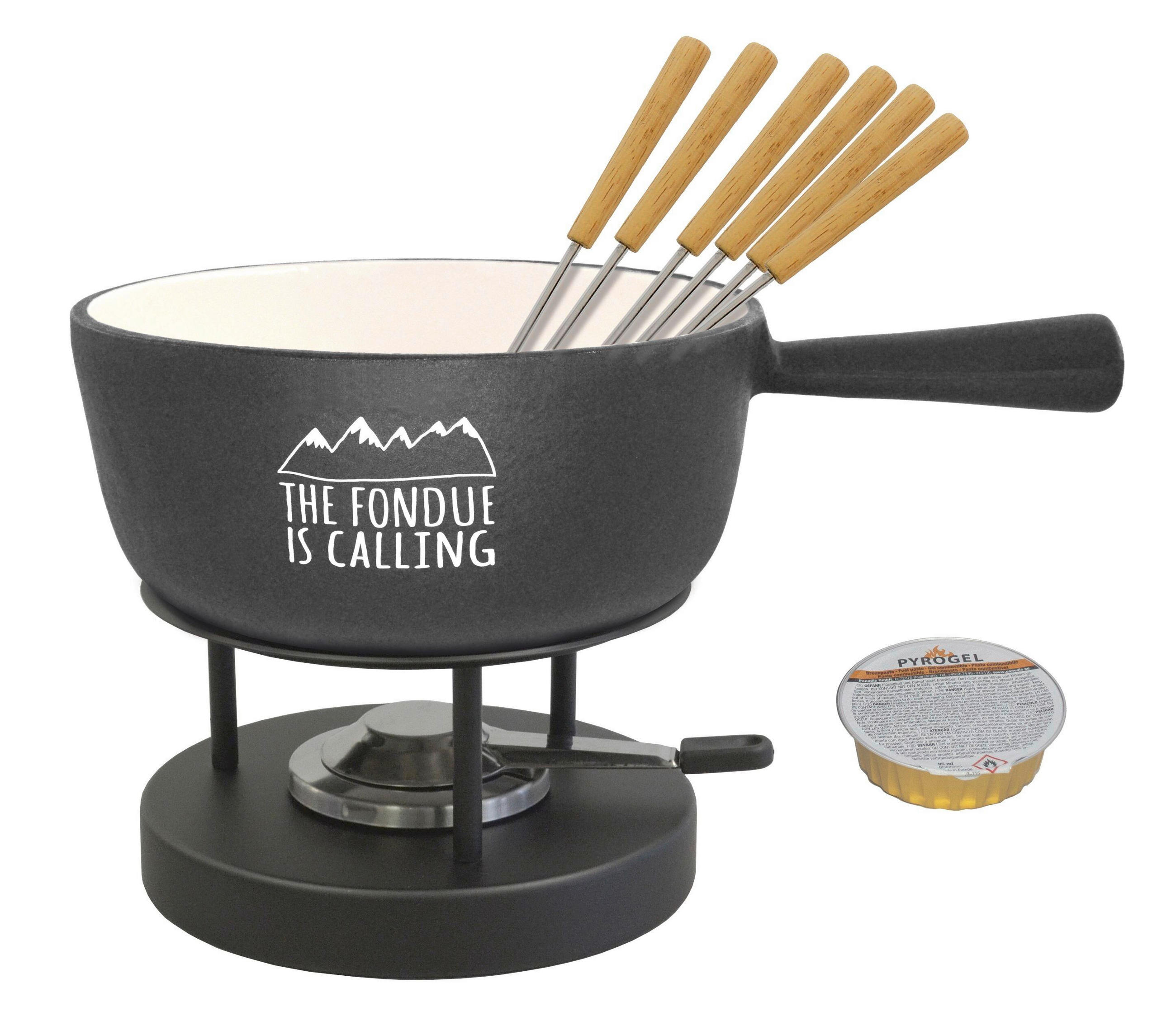 FONDUESET Heidi Cheese Line: The fondue is calling  - Weiss/Schwarz, Basics, Metall (36,50/27,00/31,00cm) - Heidi Cheese Line