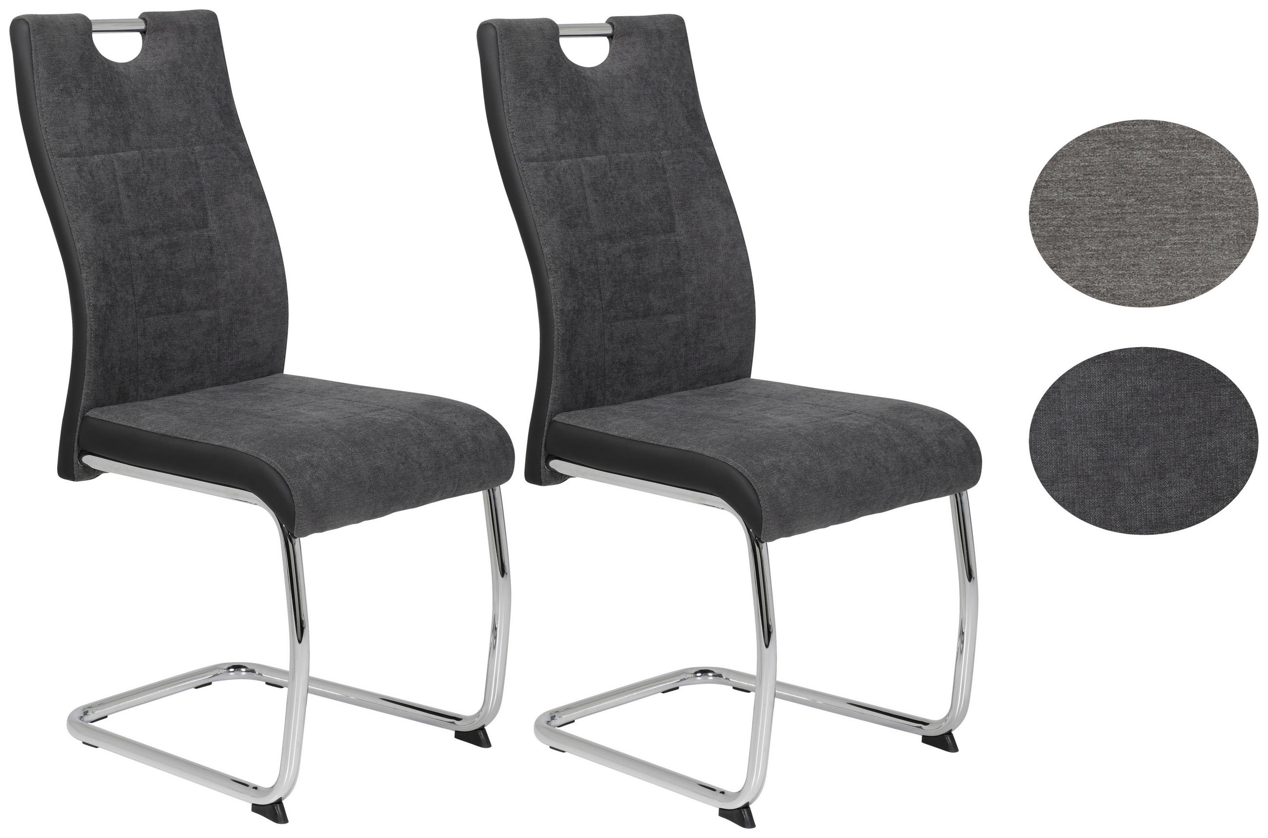 SCHWINGSTUHL-SET 2 Stück  in Stahl Webstoff  - Chromfarben/Anthrazit, MODERN, Textil/Metall (43/98/59cm) - MID.YOU