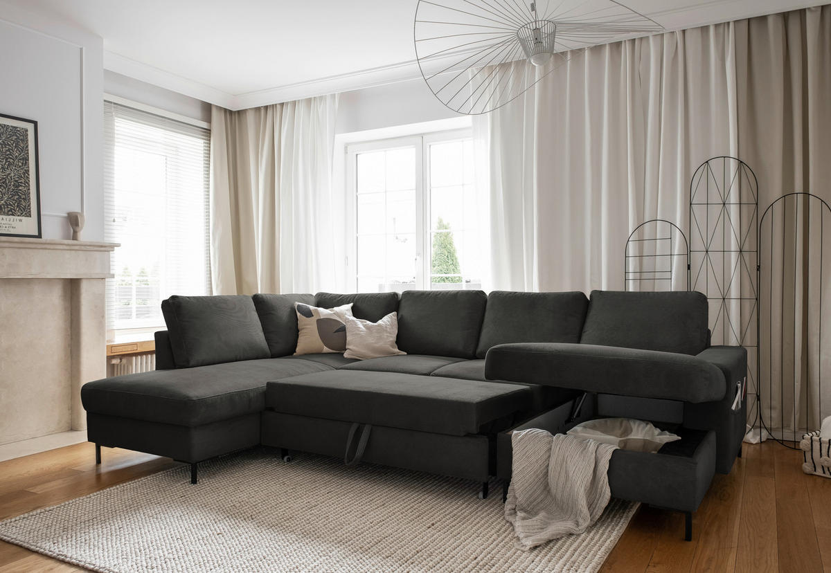 WOHNLANDSCHAFT in Cord Grau  - Schwarz/Grau, Design, Textil/Metall (197/303/148cm) - MID.YOU