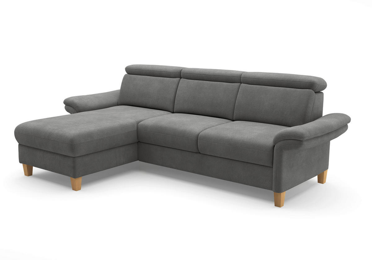 ECKSOFA GLENDALE E Grau Flachgewebe  - Eichefarben/Grau, KONVENTIONELL, Holz/Textil (166/253cm) - Sit & More