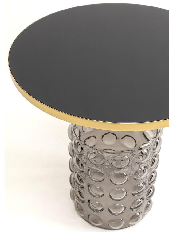 BEISTELLTISCH 50/50/52 cm Grau, Goldfarben rund  - Goldfarben/Grau, Design, Glas/Metall (50/50/52cm) - Kare-Design
