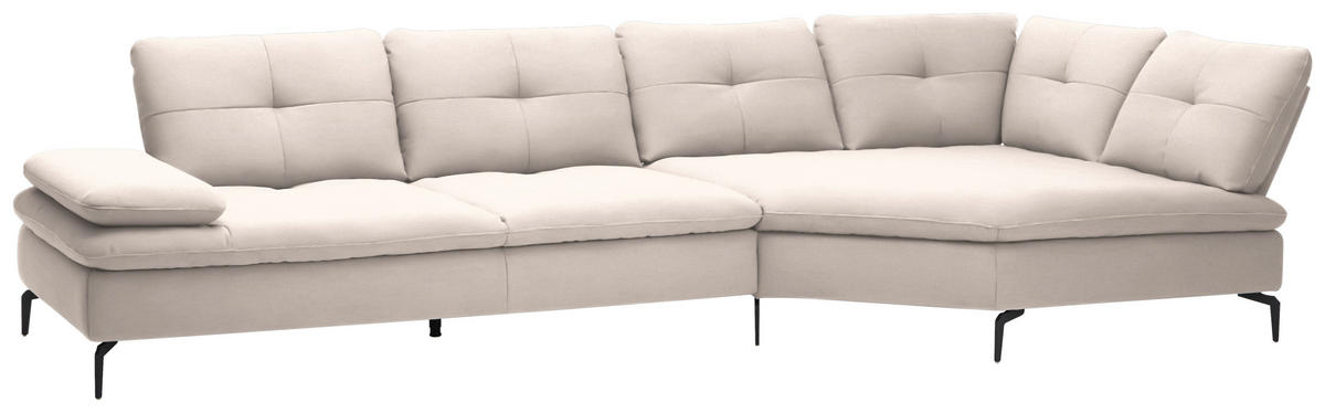 ECKSOFA in Flachgewebe Creme  - Creme/Schwarz, Design, Textil/Metall (344/157cm) - Chilliano