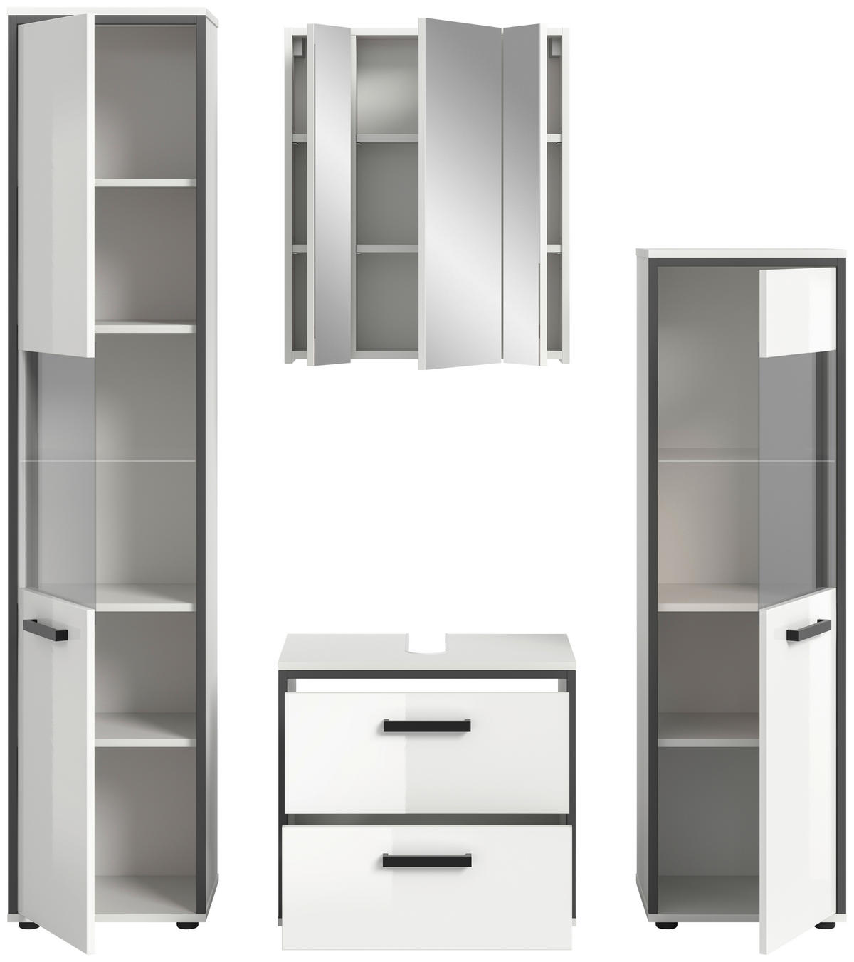 BADEZIMMER  in 140 cm  - Weiß Hochglanz/Schwarz, MODERN, Holzwerkstoff/Kunststoff (140cm) - MID.YOU