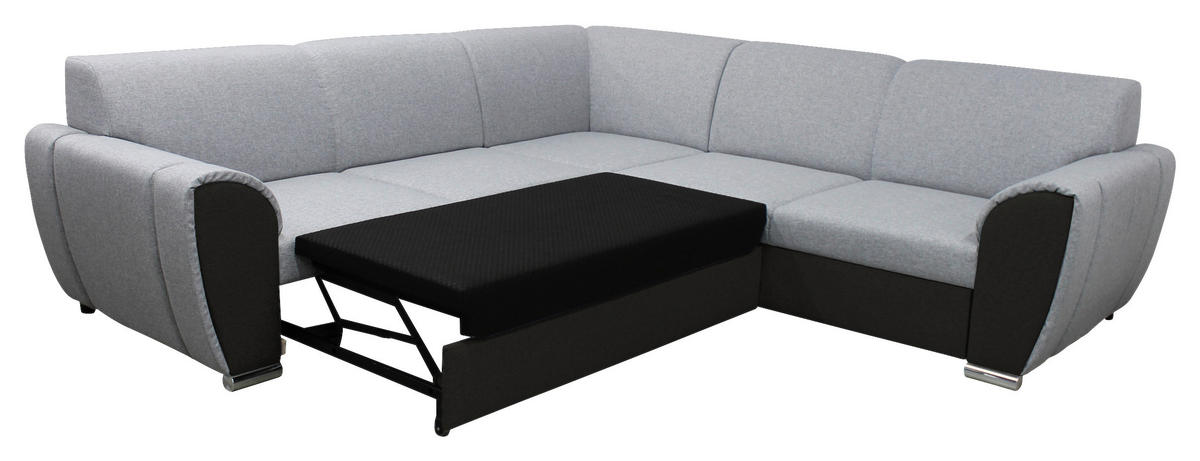 ECKSOFA in Flachgewebe Schwarz, Hellgrau  266/266 cm  - Silberfarben/Hellgrau, Design, Kunststoff/Textil (266/266cm) - Livetastic