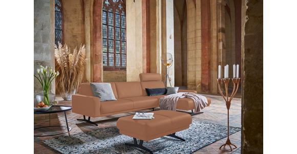 ECKSOFA in Echtleder Hellbraun  - Hellbraun/Anthrazit, KONVENTIONELL, Leder/Metall (324/182cm) - Ambiente