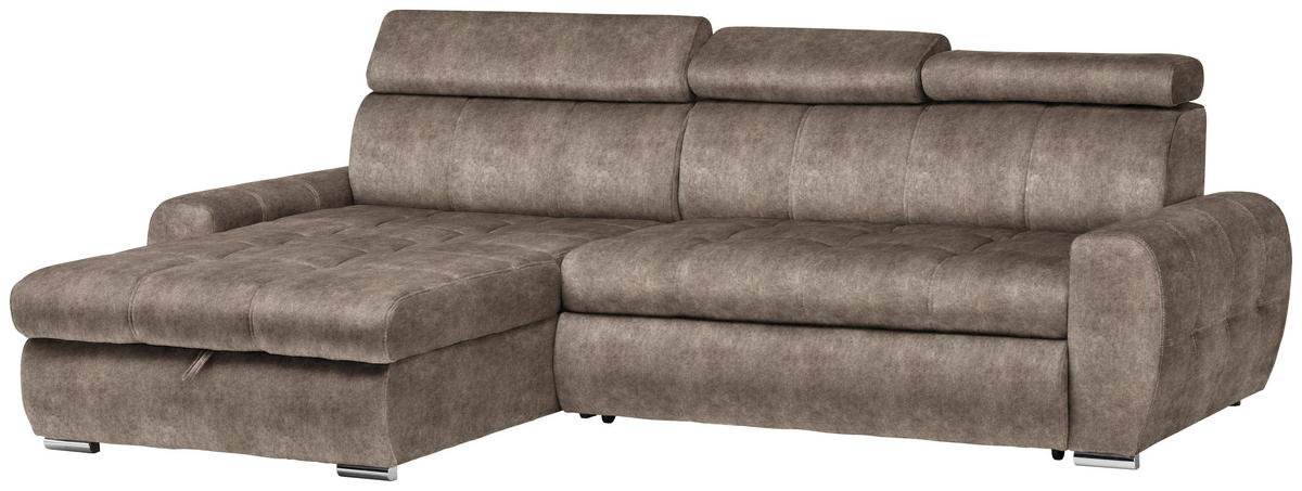 ECKSOFA Braun Velours  - Chromfarben/Braun, Design, Kunststoff/Textil (173/276cm) - Stylife