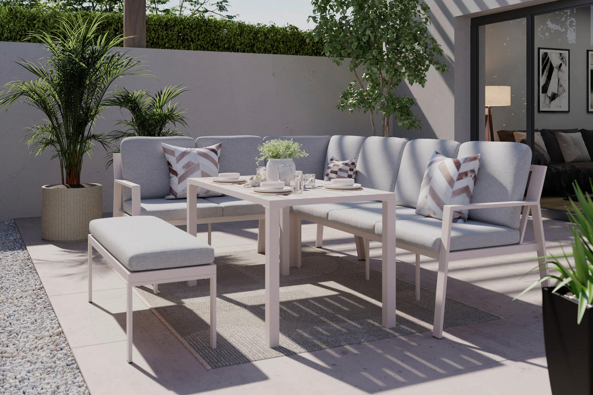 DINING-LOUNGESET 180,5/235 cm Aluminium  - Sandfarben/Hellgrau, MODERN, Kunststoff/Textil (180,5/235cm) - Ambia Garden