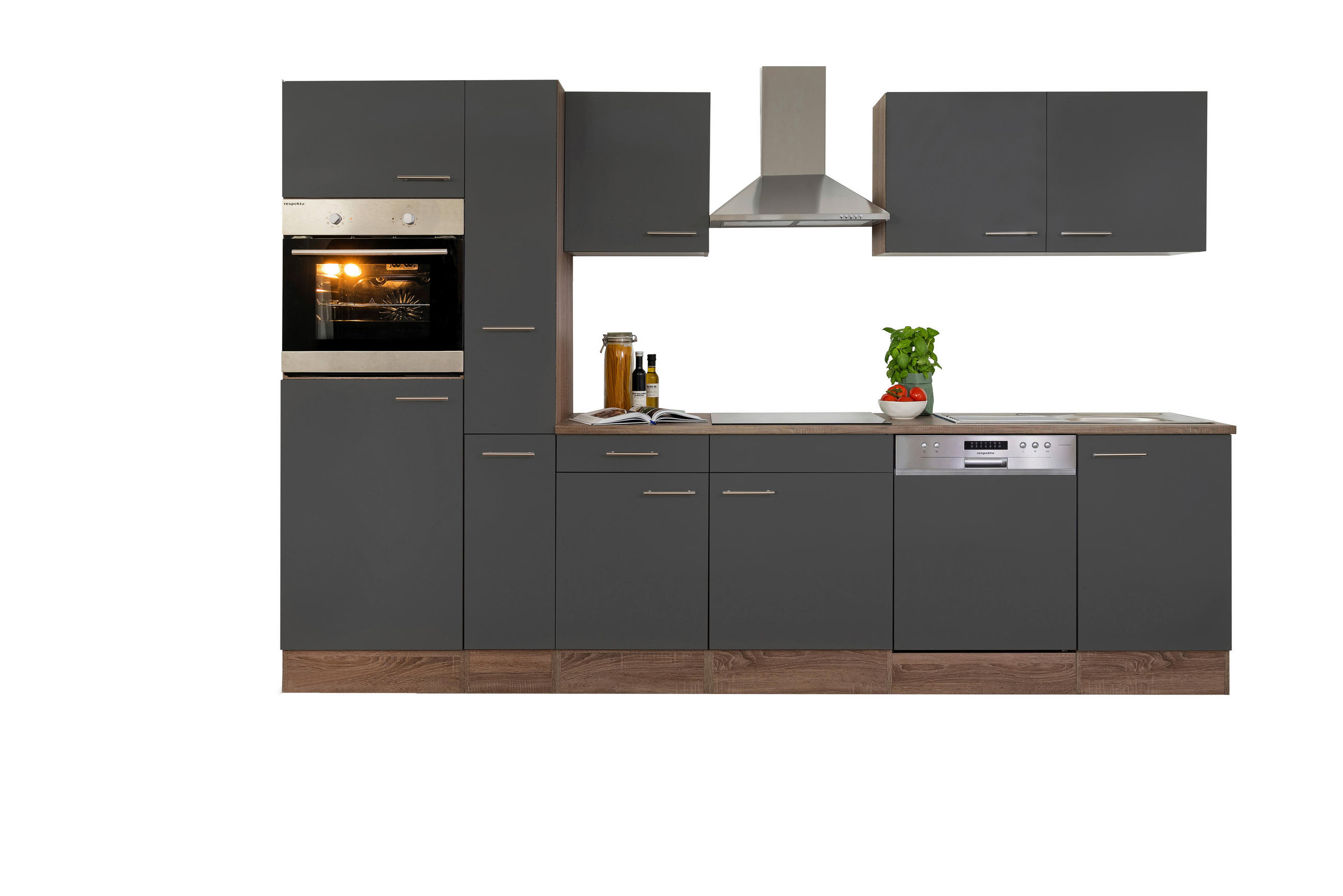 KÜCHENLEERBLOCK 310 cm   in Grau  - Edelstahlfarben/Eichefarben, Basics, Holzwerkstoff/Metall (310cm) - Respekta