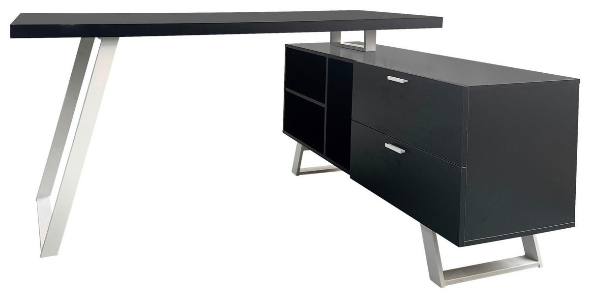 ECKSCHREIBTISCH 150/60/75 cm  in Grau, Weiß  - Weiß/Grau, MODERN, Holzwerkstoff/Metall (150/60/75cm) - MID.YOU