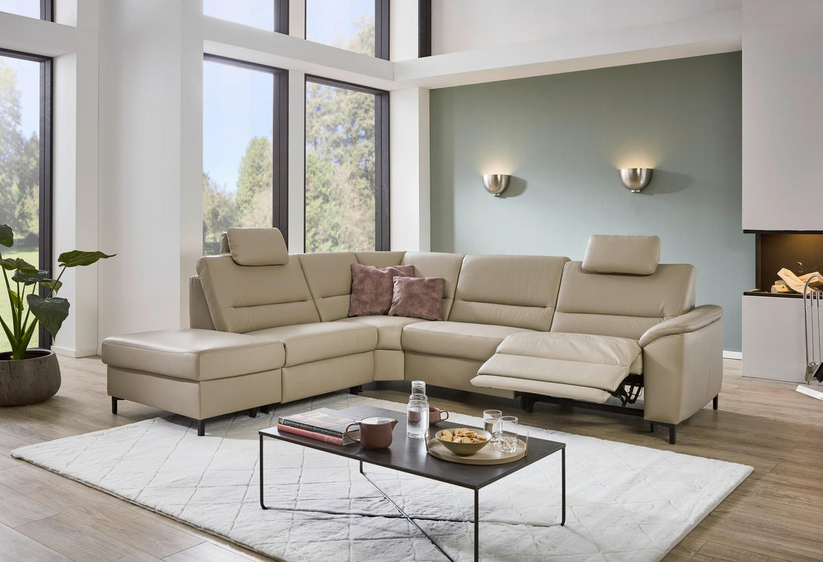 ECKSOFA in Echtleder Perlmutt  249/290 cm  - Perlmutt/Schwarz, KONVENTIONELL, Leder/Metall (249/290cm) - Beldomo Premium