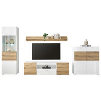 REGAL ZA DNEVNI BORAVAK bijela, boje hrasta, bijela visoki sjaj   - bijela/srebrne boje, Design, staklo/drvni materijal (310/195/40cm) - Carryhome