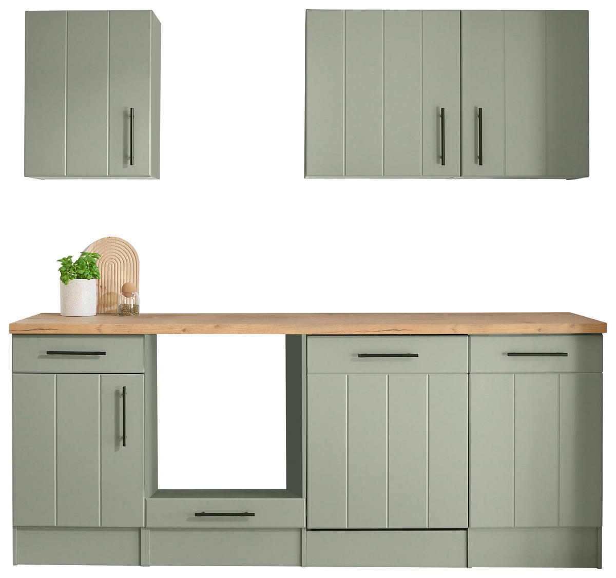 KÜCHENLEERBLOCK 220 cm   in Wildeiche, Schilfgrün  - Schilfgrün/Wildeiche, Trend, Holzwerkstoff/Metall (220cm) - Respekta