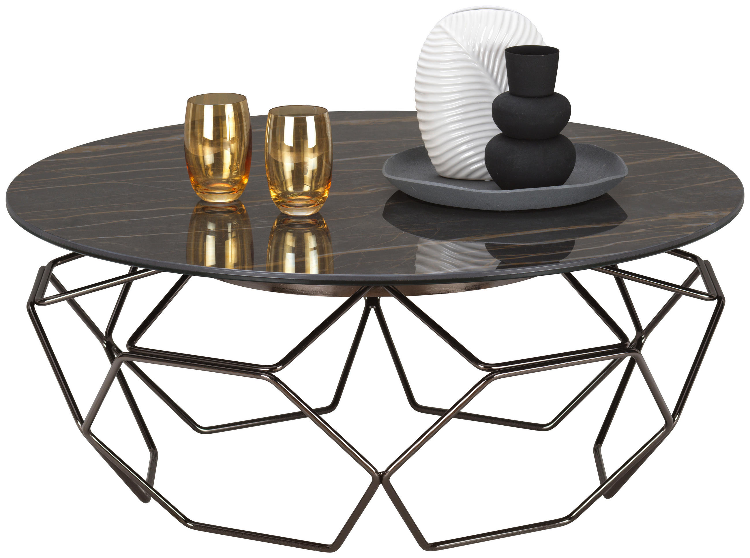 COUCHTISCH 90/90/40 cm rund Schwarz  - Schwarz, Design, Keramik/Metall (90/90/40cm) - Naos