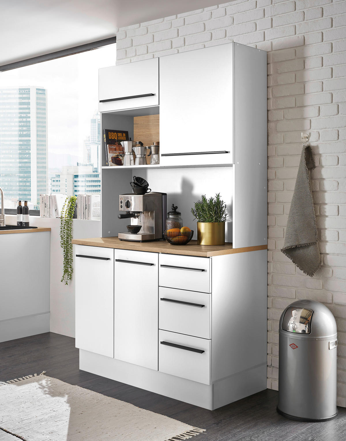 BUFFET 120/211/60 cm  in  - Weiß Hochglanz/Schwarz, Design, Holzwerkstoff/Kunststoff (120/211/60cm) - MID.YOU