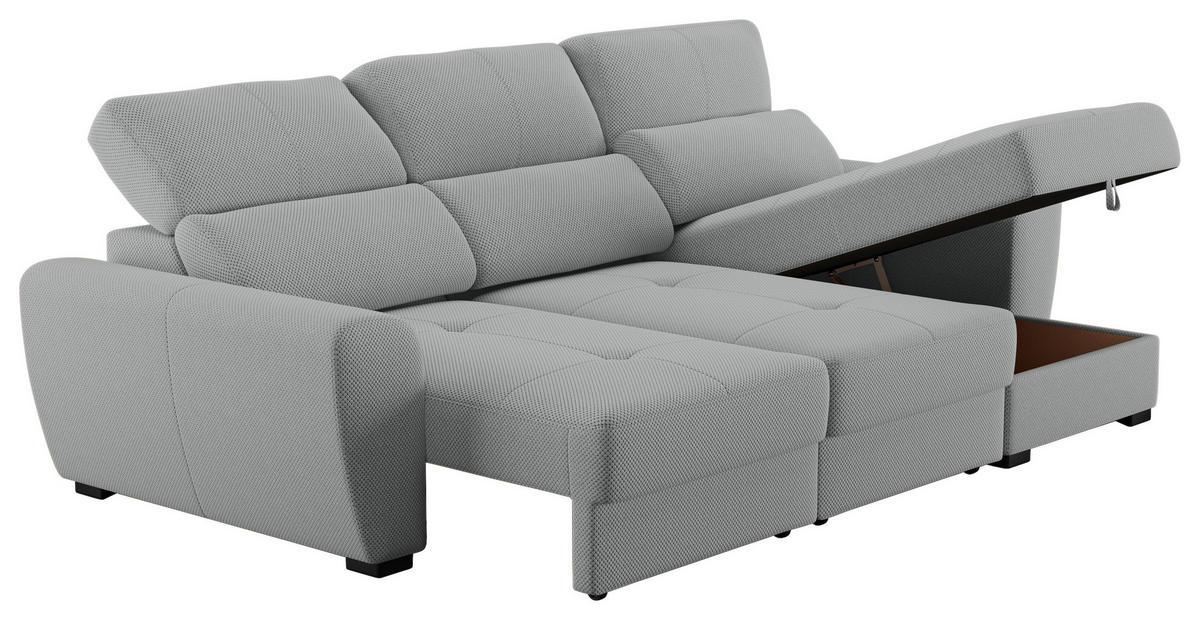ECKSOFA in Velours Grau  - Schwarz/Grau, Konventionell, Kunststoff/Textil (285/177cm) - MID.YOU