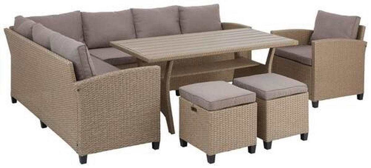 Loungegarnitur 6-tlg. Porto II 175/232 cm Stahl  - Hellgrau/Braun, MODERN, Kunststoff/Textil (175/232cm) - Luca Bessoni