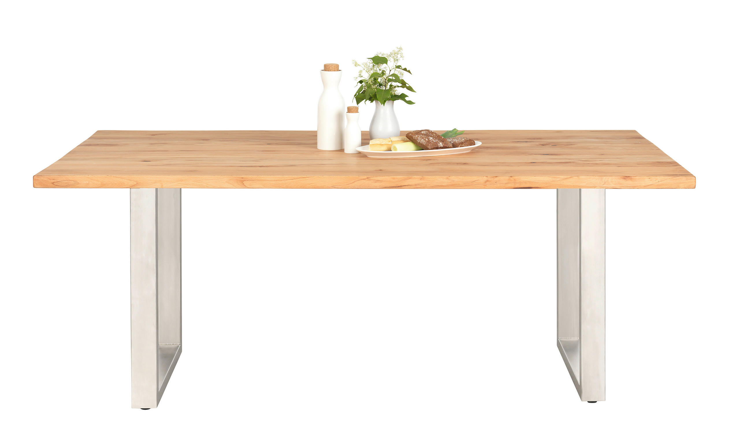 ESSTISCH Akazie vollmassiv rechteckig Akaziefarben  - Edelstahlfarben/Akaziefarben, Design, Holz/Metall (160/90/77cm) - Carryhome