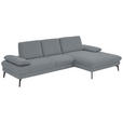 ECKSOFA in Chenille, Mikrofaser Blaugrau  - Blaugrau/Schwarz, Design, Textil/Metall (299/157cm) - Dieter Knoll