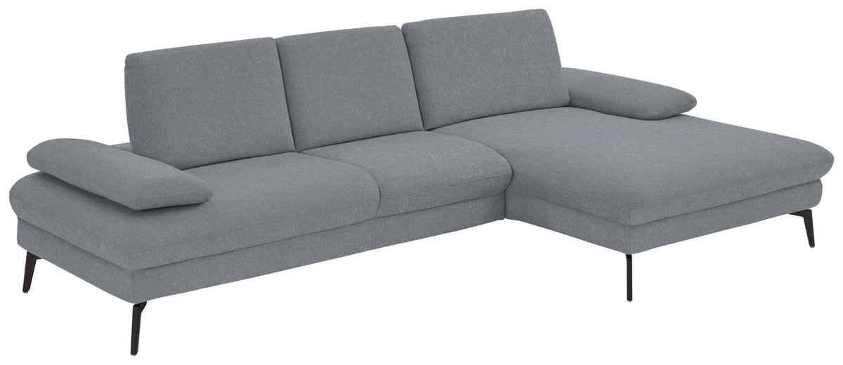 ECKSOFA in Chenille, Mikrofaser Blaugrau  - Blaugrau/Schwarz, Design, Textil/Metall (299/157cm) - Dieter Knoll
