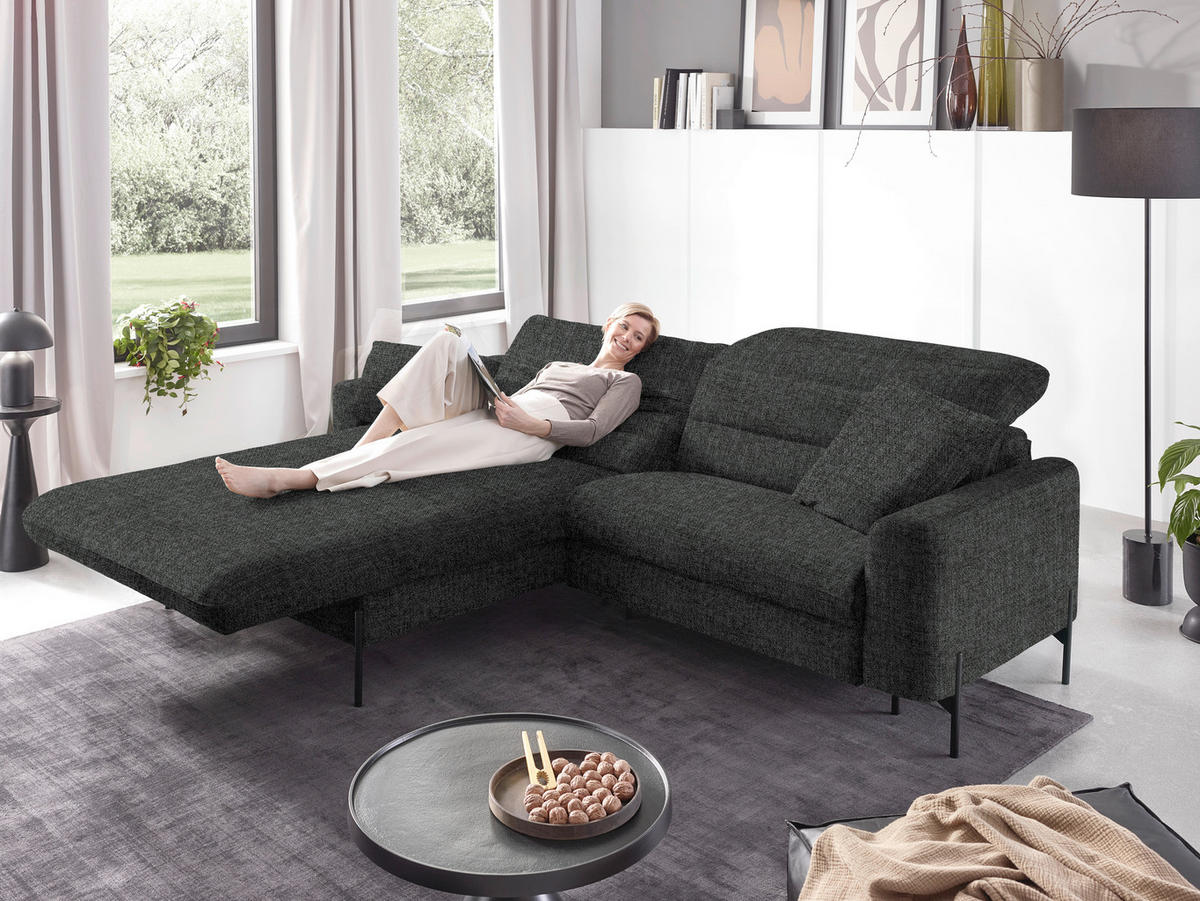 ECKSOFA in Flachgewebe Dunkelgrau  - Dunkelgrau/Schwarz, Design, Textil/Metall (191/252cm) - Dieter Knoll
