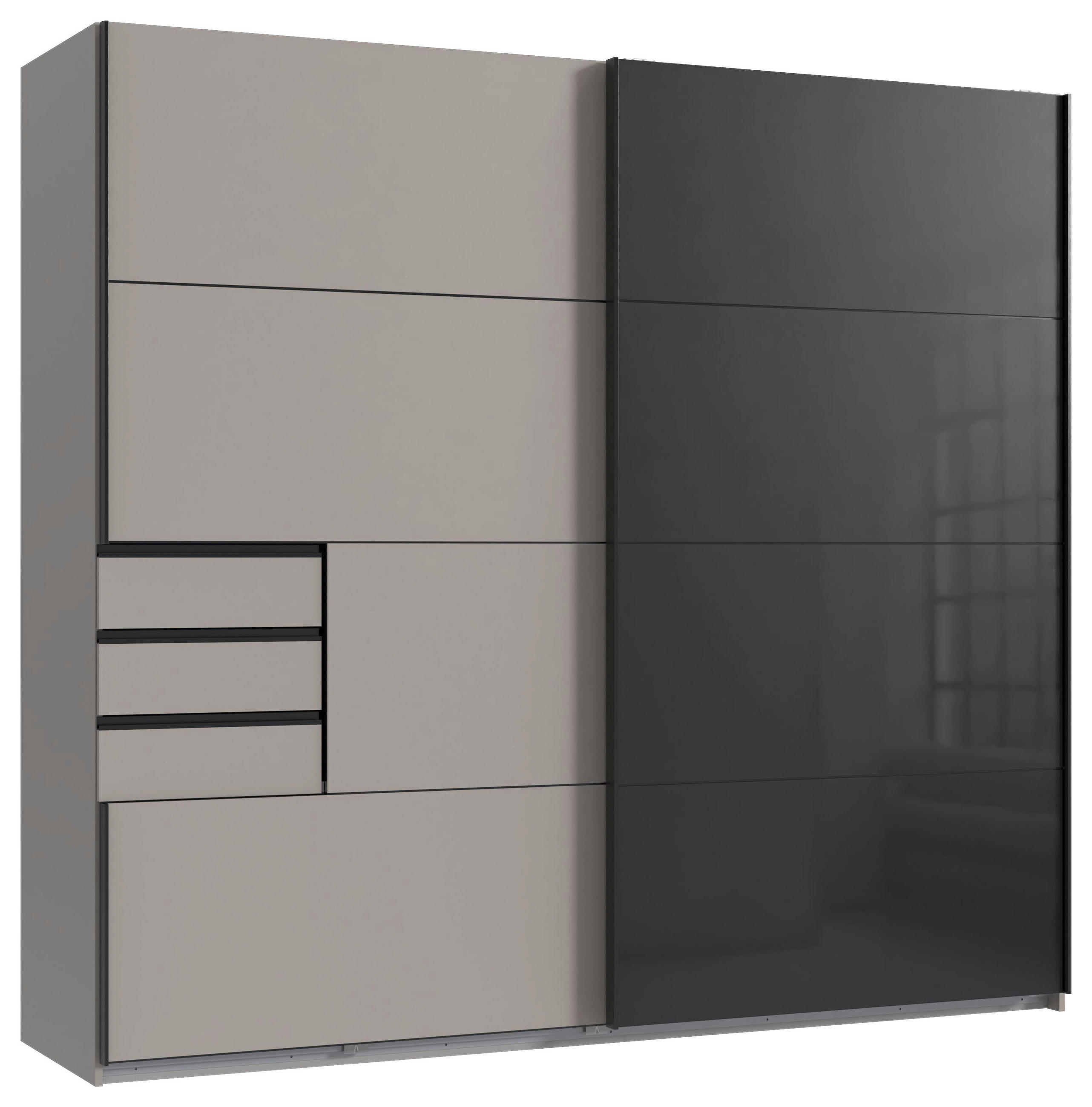SCHWEBETÜRENSCHRANK 225/208/64 cm 2-türig Graphitfarben, Schwarz, Sahara  - Schwarz/Graphitfarben, Design, Glas/Holzwerkstoff (225/208/64cm) - Carryhome