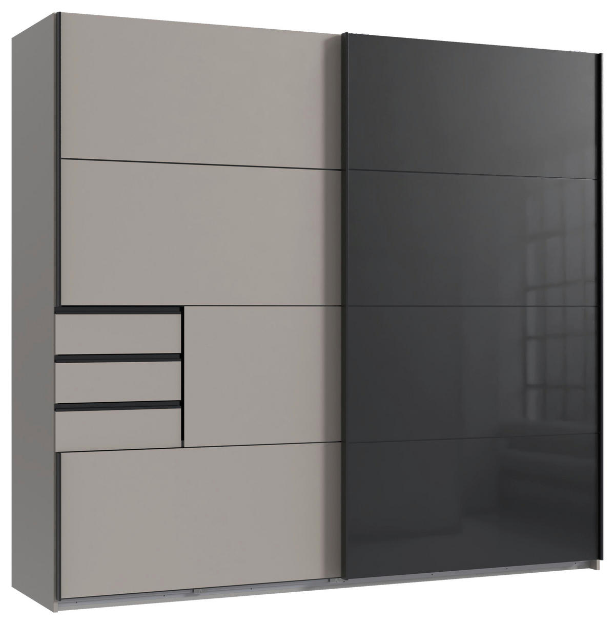 SCHWEBETÜRENSCHRANK 225/208/64 cm 2-türig Graphitfarben, Schwarz, Sahara  - Schwarz/Graphitfarben, Design, Glas/Holzwerkstoff (225/208/64cm) - Carryhome