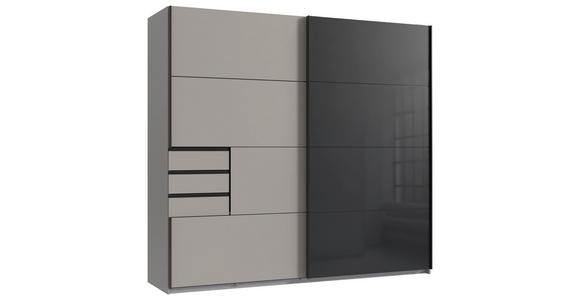 SCHWEBETÜRENSCHRANK 225/208/64 cm 2-türig Graphitfarben, Schwarz, Sahara - Schwarz/Graphitfarben, Design, Glas/Holzwerkstoff (225/208/64cm) - Carryhome