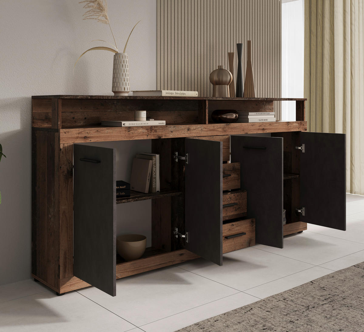 SIDEBOARD  in 190/96/32 cm  - Alteiche/Anthrazit, Design, Holzwerkstoff/Kunststoff (190/96/32cm) - MID.YOU