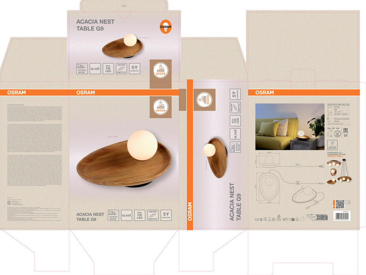 TISCHLEUCHTE 32,5/24/13,5 cm   - Akaziefarben, Basics, Glas/Holz (32,5/24/13,5cm) - Osram
