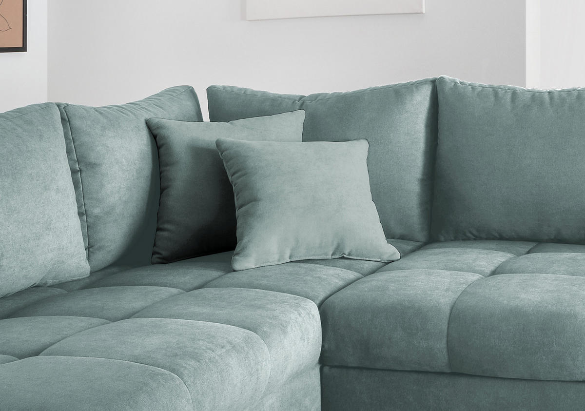 ECKSCHLAFSOFA in Mintgrün Textil   - Silberfarben/Mintgrün, Design, Holz/Textil (202/298cm) - MID.YOU