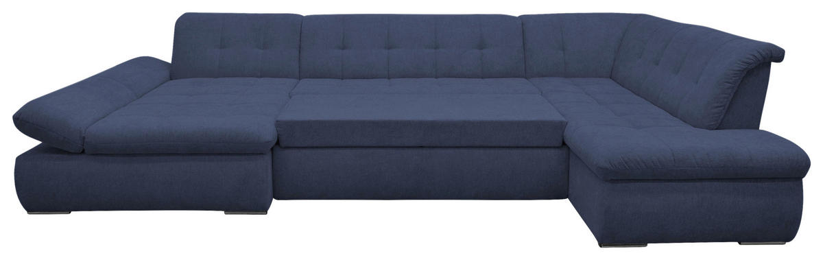 WOHNLANDSCHAFT in Mikrofaser Dunkelblau  - Chromfarben/Dunkelblau, KONVENTIONELL, Textil/Metall (172/353/216cm) - MID.YOU