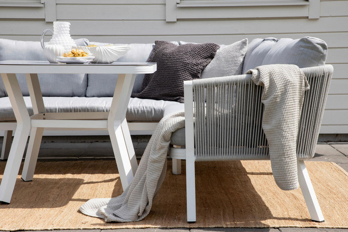LOUNGEGARNITUR Aluminium  - Weiß/Grau, KONVENTIONELL, Textil/Metall - Gardenson