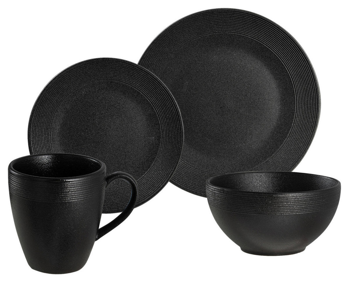 KOMBISERVICE Schwarz 16-teilig 4 Personen  - Schwarz, LIFESTYLE, Keramik (36.5/33.5/33.5cm) - Novel