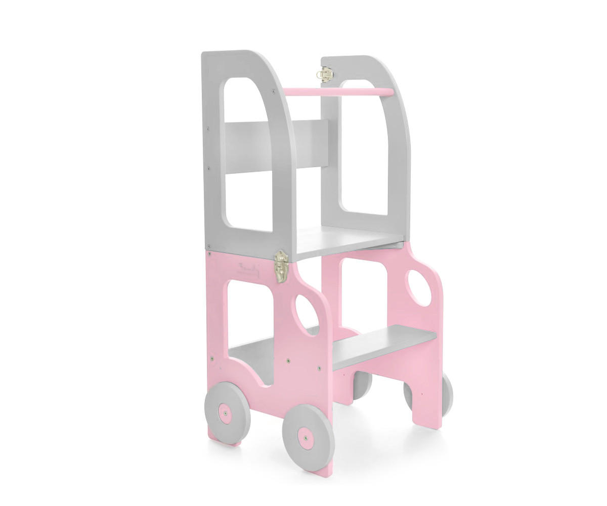 Hochstuhl Car Step Stool aus Holz Grau/Pink