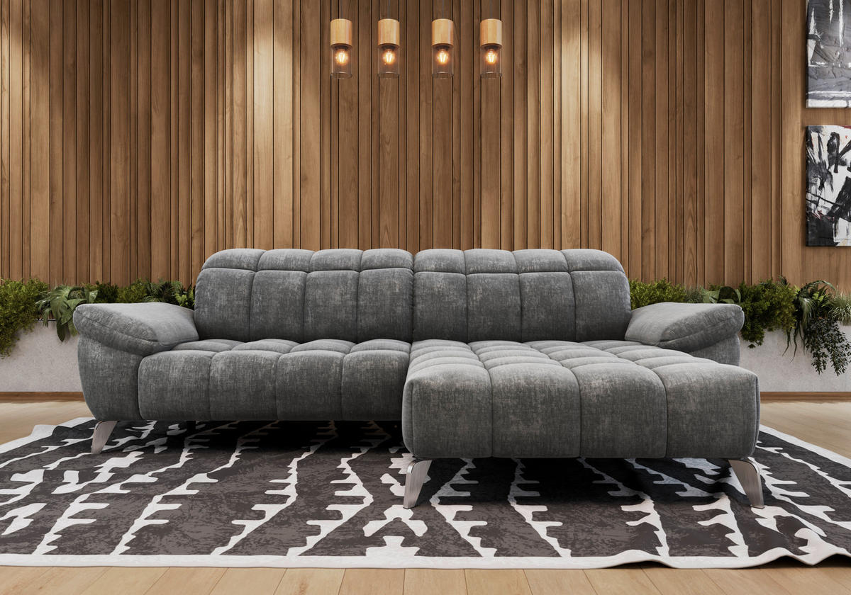 ECKSOFA inkl. Funktionen Dunkelgrau Chenille  - Dunkelgrau/Silberfarben, Design, Textil/Metall (105-178/266cm) - Xora