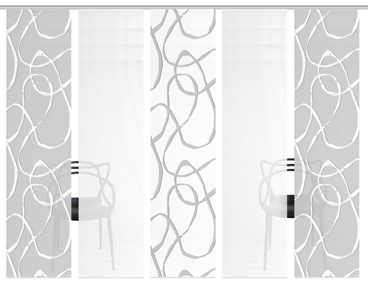 FLÄCHENVORHANG  5 Stück  blickdicht  60/260 cm   - Grau Hochglanz/Weiß, KONVENTIONELL, Textil (60/260cm)