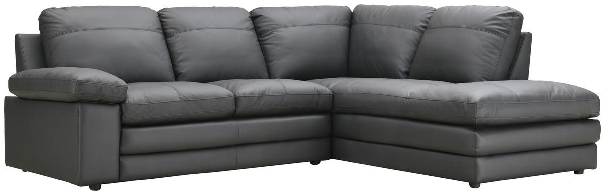 ECKSOFA in Echtleder Schwarz  - Schwarz, Konventionell, Leder/Kunststoff (230/191cm) - MID.YOU